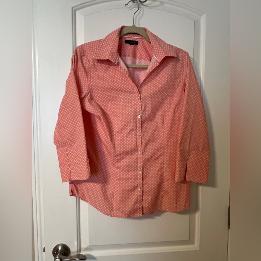 #202 Lands End Floral Print 3/4 Slit Sleeve No Iron Pinpoint Oxford shirt Sz 10